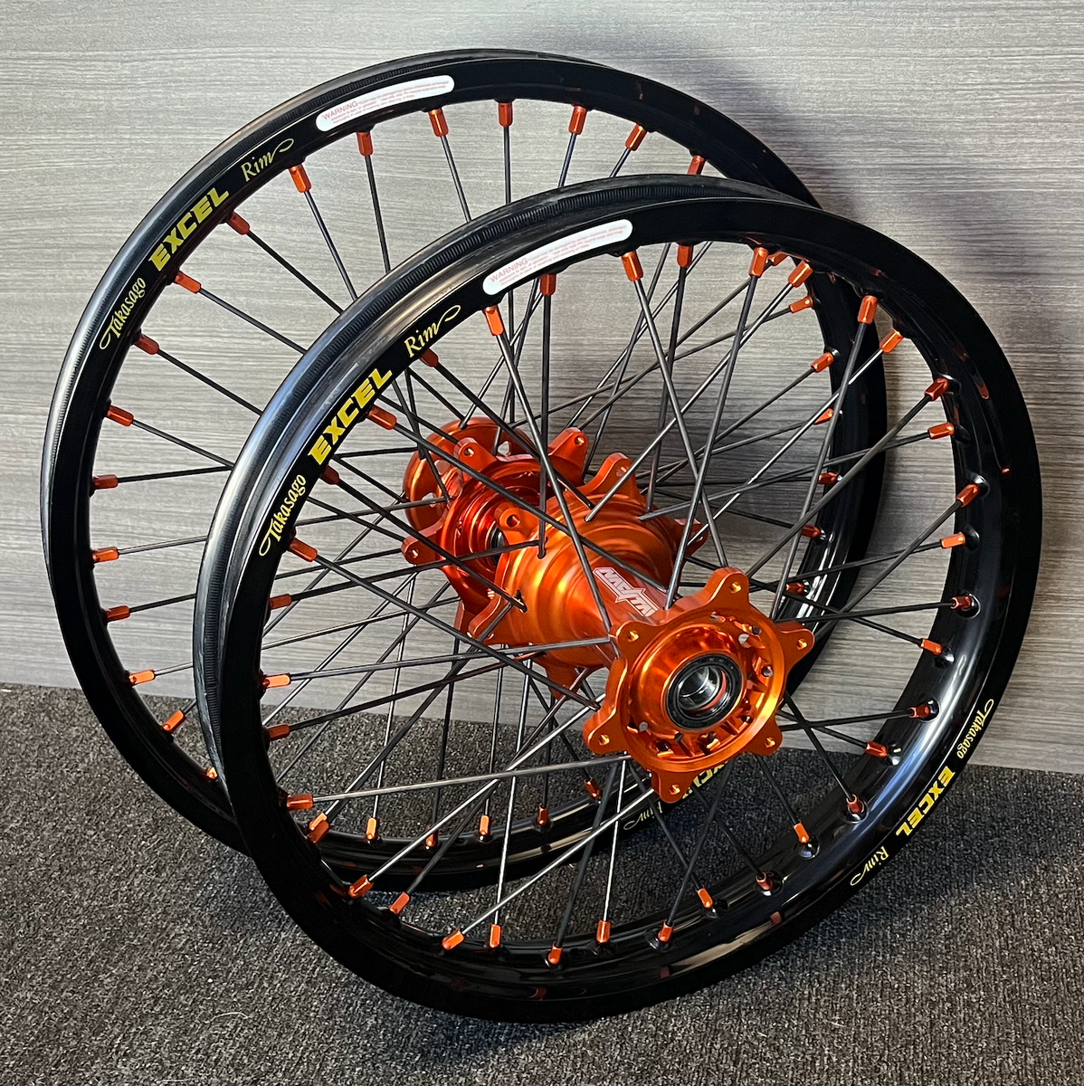 2003-2026 KTM 125-450 Custom Wheel Set - Orange/Black - Black 2003-2026 KTM 125-450 Custom Wheel Set - Orange/Black - Black