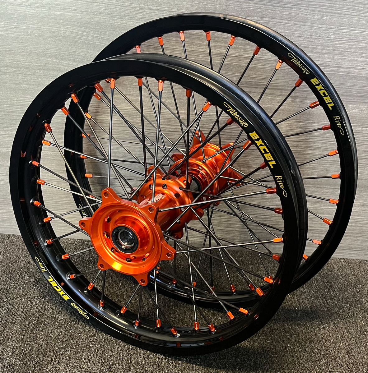 2003-2026 KTM 125-450 Custom Wheel Set - Orange/Black - Black 2003-2026 KTM 125-450 Custom Wheel Set - Orange/Black - Black
