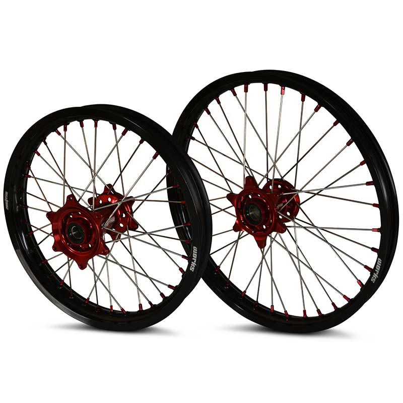 2021 2023 GasGas MC125 450 Wheel Set Red Black Silver Spokes