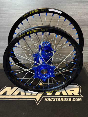 2014-2025 Yamaha YZ250F YZ450F Custom Wheel Set - Blue/Black - Blue Nipples - Excel Rims