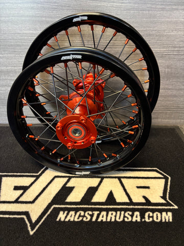 2025 KTM SX65 Wheel Set Orange/Black - Black Spokes