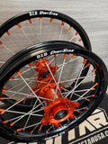 2025-2026 KTM/Husky/GasGas Supermini Custom Wheel Set Orange/Black - Orange Nipples - DID Dirtstar Rims