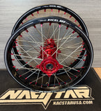 2014-2026 Honda CRF250 / CRF450 Custom Wheel Set - Red/Black - Silver Spokes - Excel A60 Rims