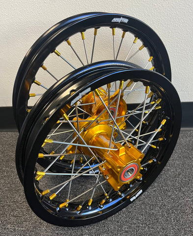 2016-2024 KTM/Husky/GasGas 65 Wheel Set - Gold/Black - Silver Spokes