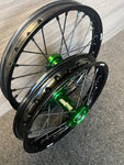 1998-2023 Kawasaki KX85 / KX112 Wheel Set Green/Black/Black - Black Spokes