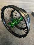 1998-2023 Kawasaki KX85 / KX112 Wheel Set Green/Black/Black - Black Spokes