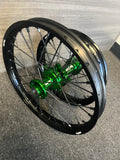 1998-2023 Kawasaki KX85 / KX112 Wheel Set Green/Black/Black - Black Spokes