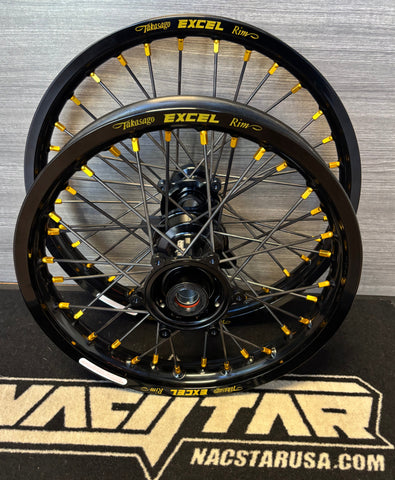2025-2026 KTM/Husky/GasGas 85 Custom Wheel Set Black/Black - Gold Nipples - Excel Rims