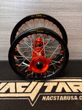 2025-2026 KTM SX65 Custom Wheel Set Excel - Orange/Black - Silver Spokes