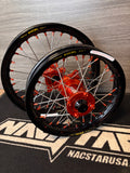 2025-2026 KTM SX65 Custom Wheel Set Excel - Orange/Black - Silver Spokes