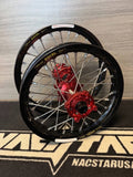 Nacstar wheel set for cobra CX 65 with red hubs and black excel rims including spacers hubs are made from 6082 aluminum