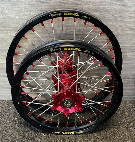 2025 KTM/Husky/GasGas 85 Custom Wheel Set Red/Black - Silver Spokes - Excel Rims