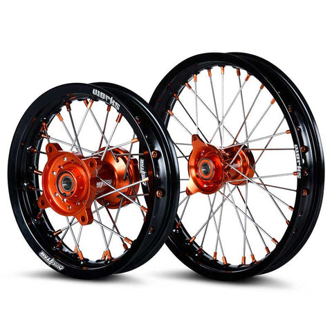 2015-2024 KTM SX50 / SX-E5 Wheel Set Orange/Black - Silver Spokes