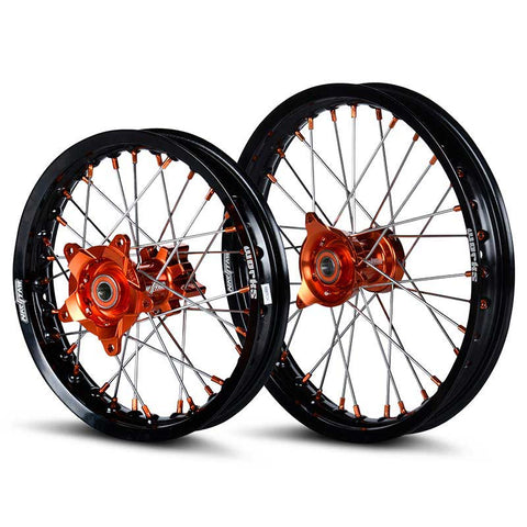 2016-2023 KTM SX65 Wheel Set Orange/Black - Silver Spokes