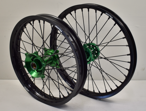 2006-2024 Kawasaki KX250F / KX450F Wheel Set Green/Black/Black - Black Spokes